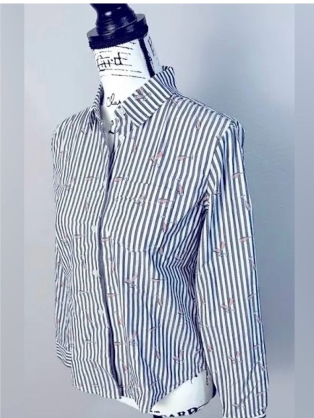 Banana Republic Quinn Boy Fit Champagne Print Striped Shirt L